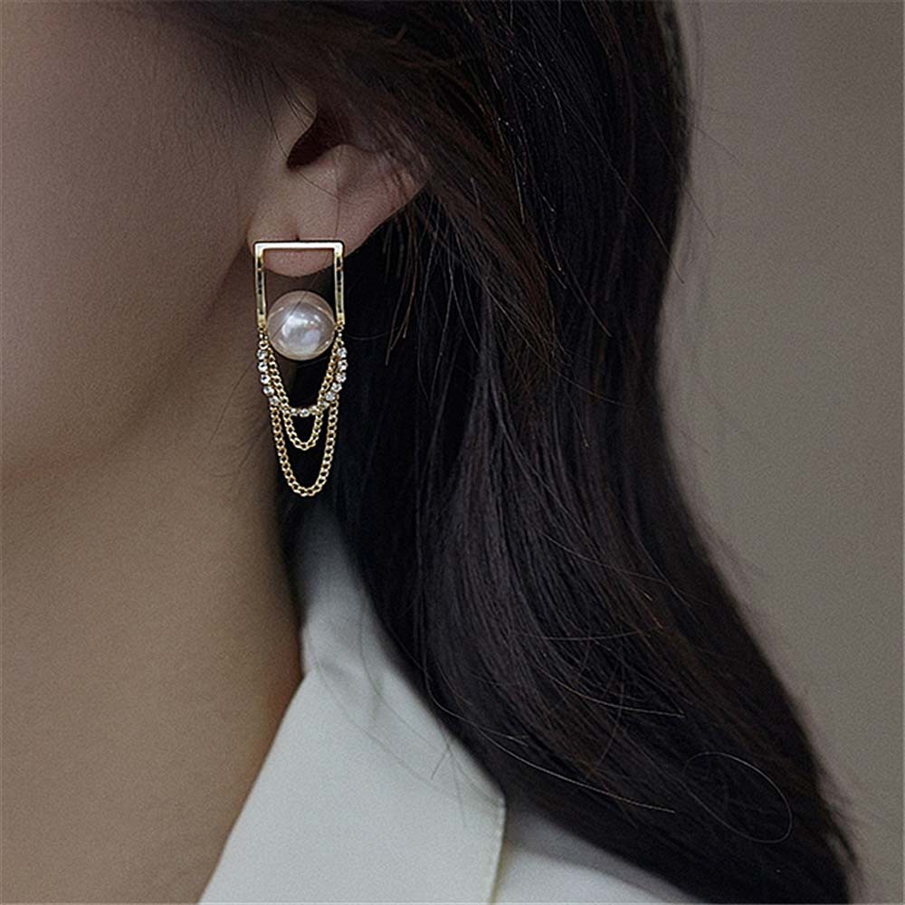 MXGOODS Temperament Pearl Stud Earrings Cool Style Fashion Jewelry Long Chain Earrings Women Trendy Tassel Korean Girls Simple Copper/Multicolor