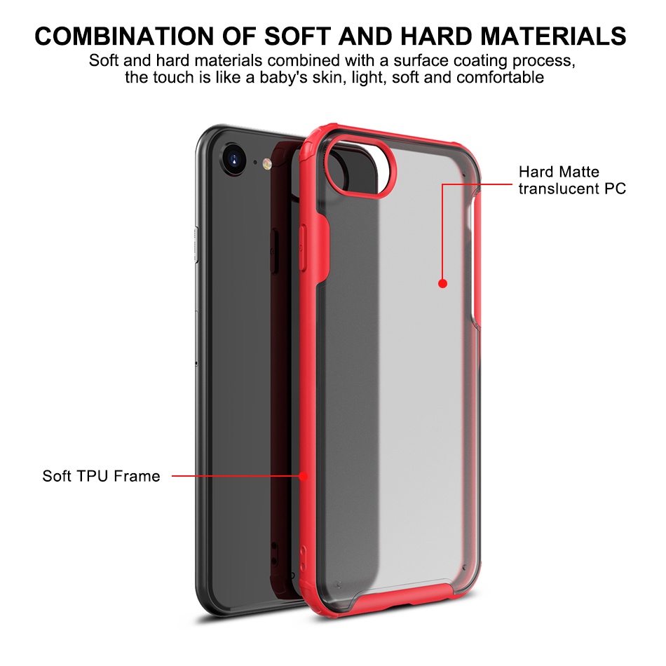 Ốp Điện Thoại TPU + PC Trong Suốt Chống Sốc Cho iPhone SE 2022 8 7 Plus 12 11 Pro Max XS XR SE2 SE3