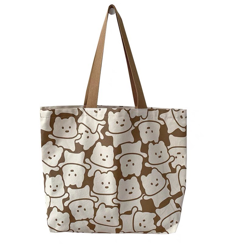 Túi vải đeo vai Hình nhiều Chú Gấu Canvas túi tote phong cách Nhật Bản