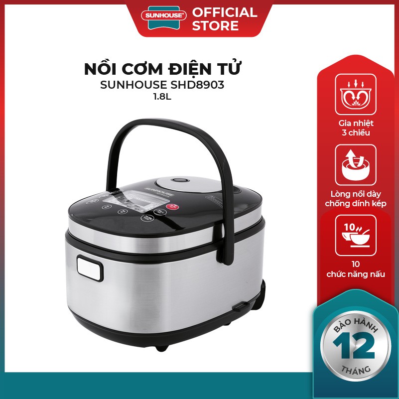 [Mã ELHADEV giảm 4% đơn 300K] Nồi cơm điện tử SUNHOUSE MAMA 1.8L màu đen SHD8903