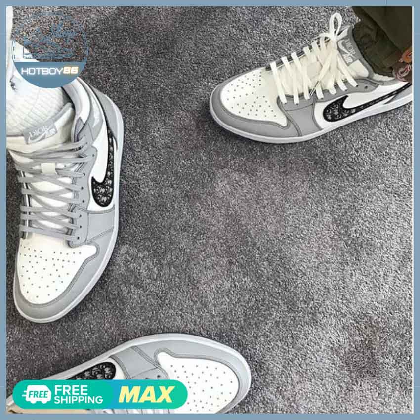 Giày thể thao jordan 1, jd air dior trắng xám cao cổ Thời Trang, giày sneoker nam nữ, giày cổ cao, / Hotboy86