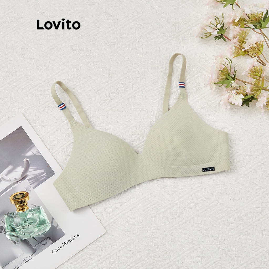 Áo lót Lovito miếng đệm không thể tháo rời nâng ngực không gọng thép màu trơn thường ngày L233L077