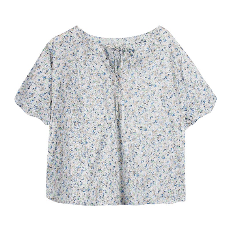 Áo sơ mi hoa cổ tròn ngắn tay form rộng phong cách vintage Hàn Quốc ulzzang
