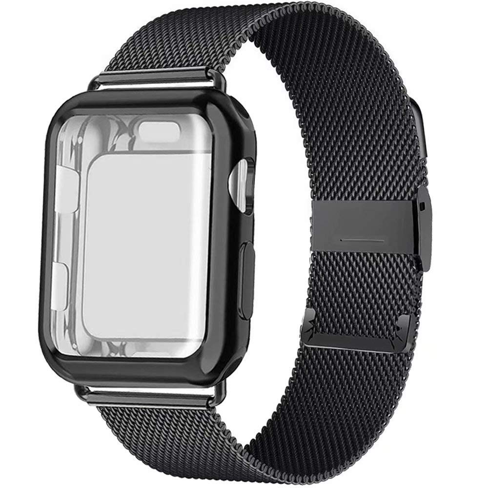 Dây đeo đồng hồ bằng kim loại Milanese Loop 44mm 40mm 38mm 42mm kèm ốp mặt cho Apple watch 6 5 4 3 SE