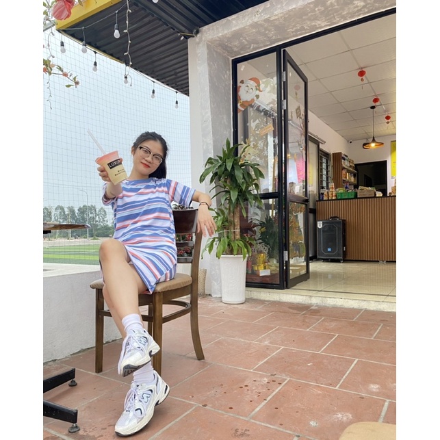 váy suông kẻ năng động thời trang-hình thật