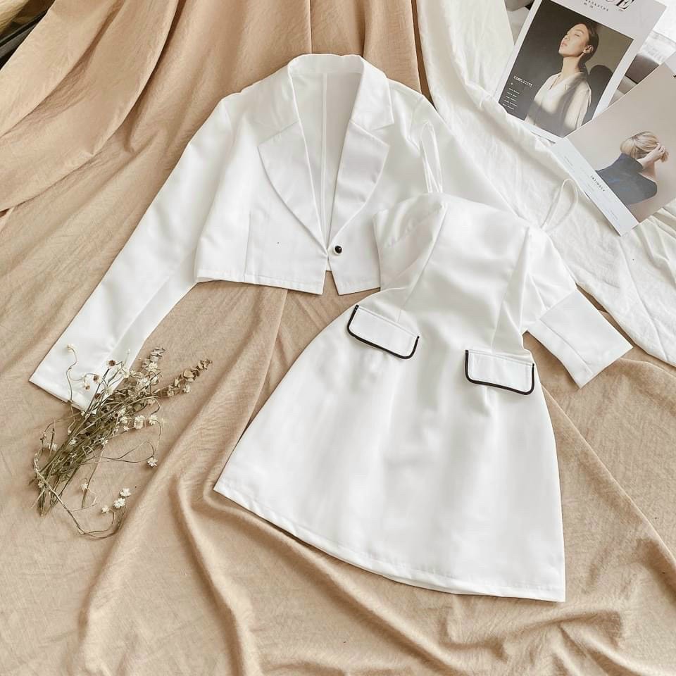 [có MÚT NGỰC] Set đầm trắng nữ siêu dễ thương, váy cúp ngực kèm áo khoác mã [COCOHER] | BigBuy360 - bigbuy360.vn