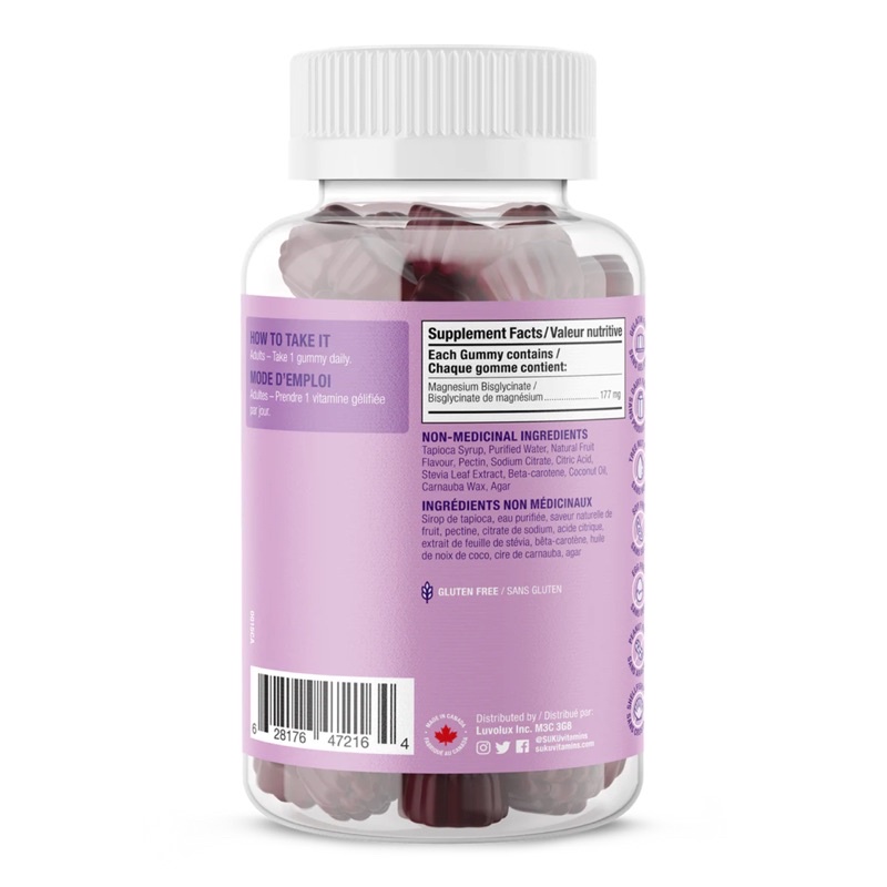 Viên uống Vitamins Mega Magnesium BisGlycinate SuKu 60 Gummies; date 10/2025
