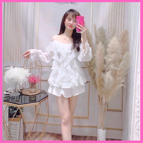 Áo trễ vai nữ có dây sơ mi bèo tay dài ulzzang kiểu Hàn Quốc