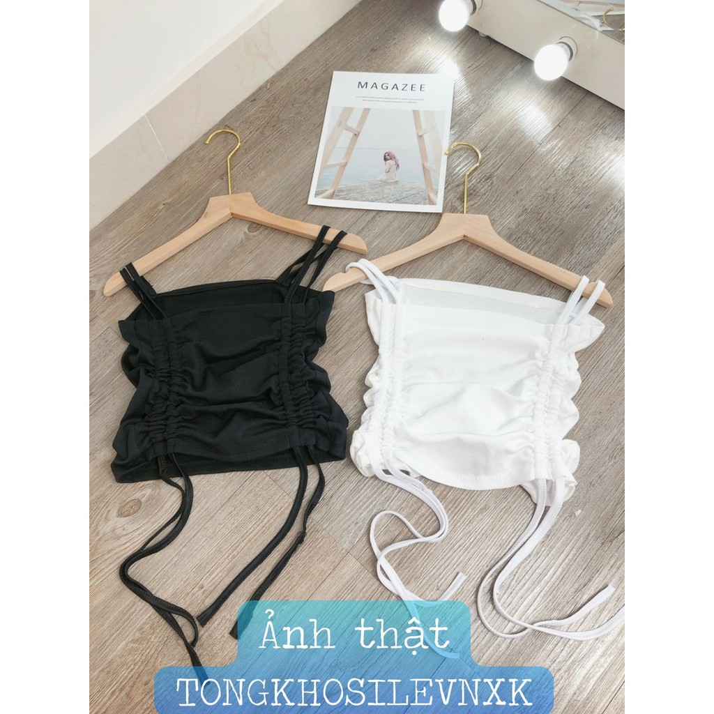 ÁO HAI DÂY NỮ RÚT DÂY 2 BÊN ULZZANG - CROPTOP 2 DÂY RÚT MÀU ĐEN TRẮNG