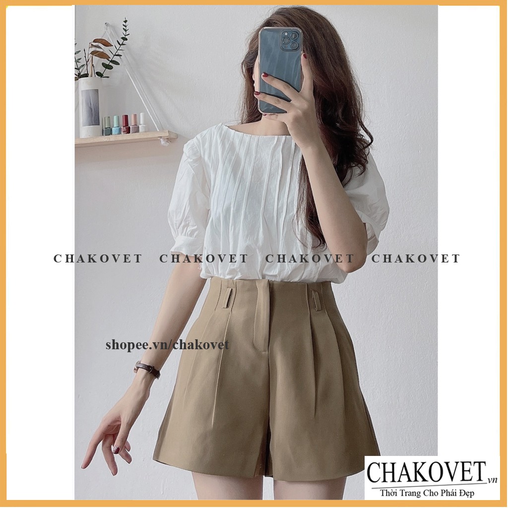 Áo babydoll xếp li ngực điệu đà phong cách Hàn Quốc cka818, kiểu áo sơ mi nữ trắng phối hàng cúc phía sau đẹp cá tính | BigBuy360 - bigbuy360.vn