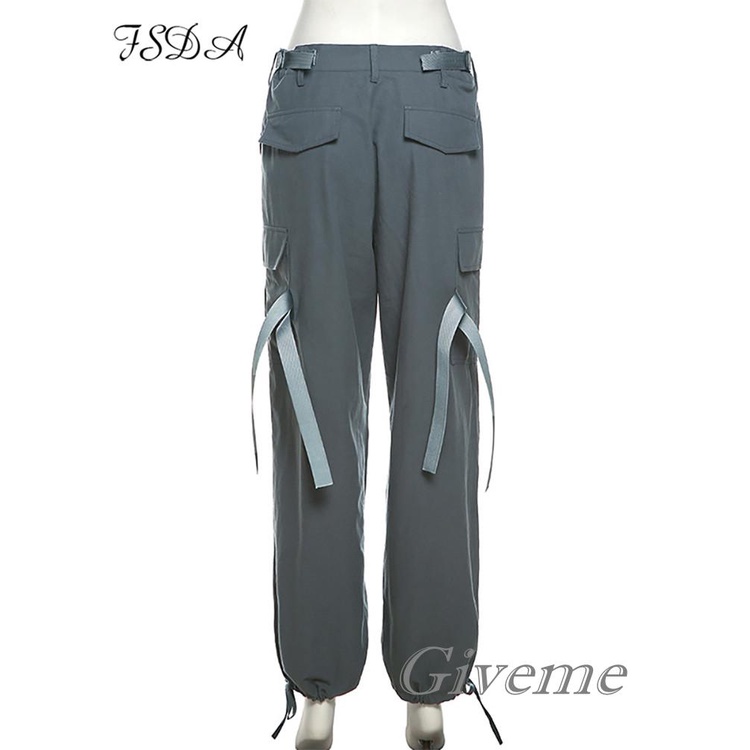 Quần Baggy Cổ Điển Màu Trơn Lưng Thấp Có Túi Màu Đen / Xanh Lá / Hồng Dành Cho Nữ