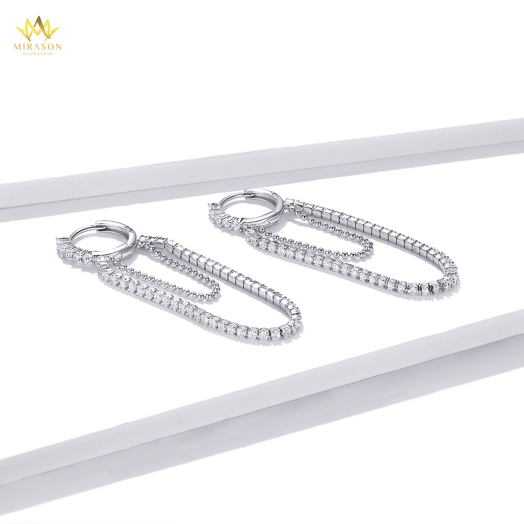 Khuyên Tai Bạc Nữ MIRASON 2 Dây Ngắn Dài Đính Đá Sang Trọng MBT249 - Bông Tai Nữ Bạc 925 Cao Cấp