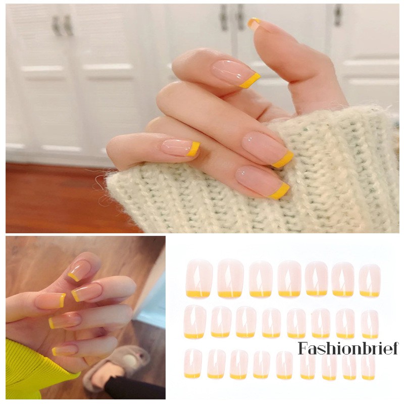Móng giả trong suốt phối viền màu đầu móng phong cách thời trang Pháp