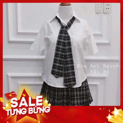 ComBo Áo Sơ Mi Hàn Quốc + Tặng Kèm Chân Váy + Cà Vạt Cực Ngầu Dành Cho Nữ HOHA0016 - Hàng nhập khẩu
