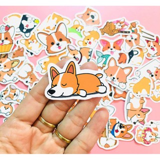bộ 10 - 50 hình sticker chú chó corgi cute decal ( random hình)