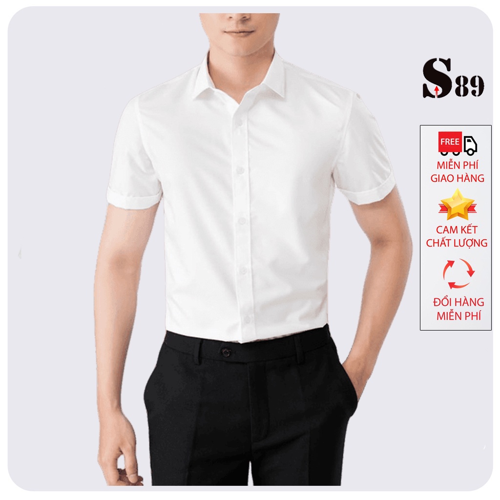Áo sơ mi nam ngắn tay cổ bẻ cứng vải cotton mềm mịn