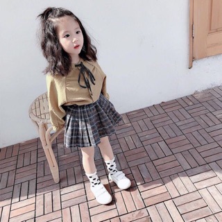 Chân váy kẻ xếp ly cho bé gái