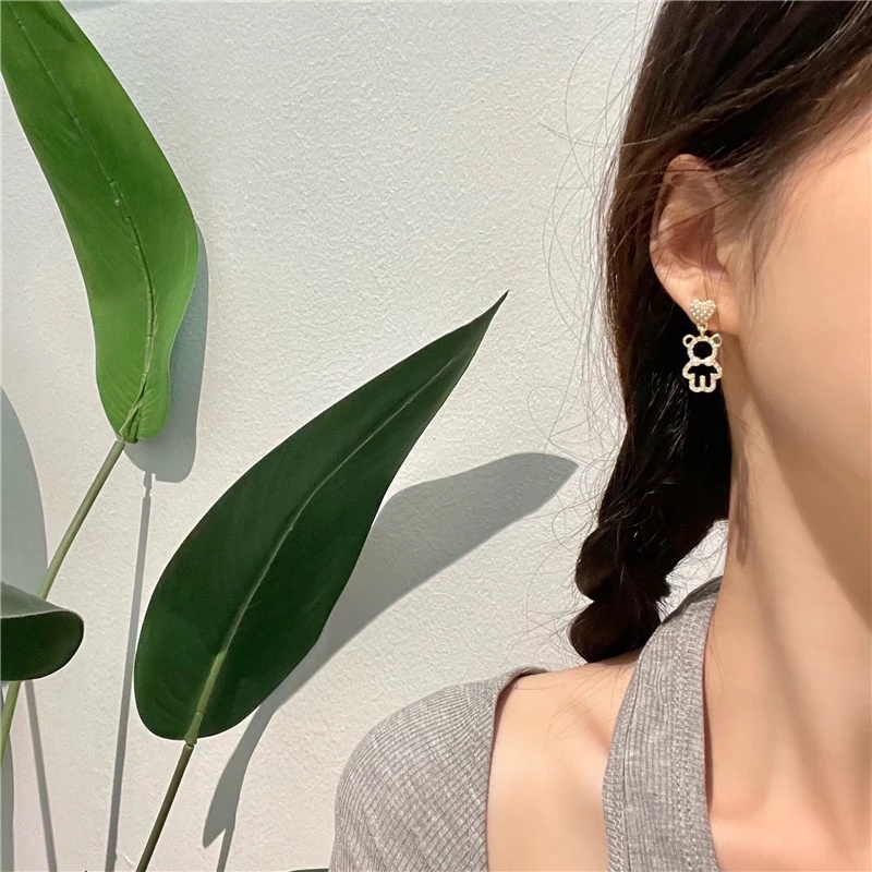 Khuyên Tai Hình Gấu Đính Đá Dễ Thương Cho Nữ