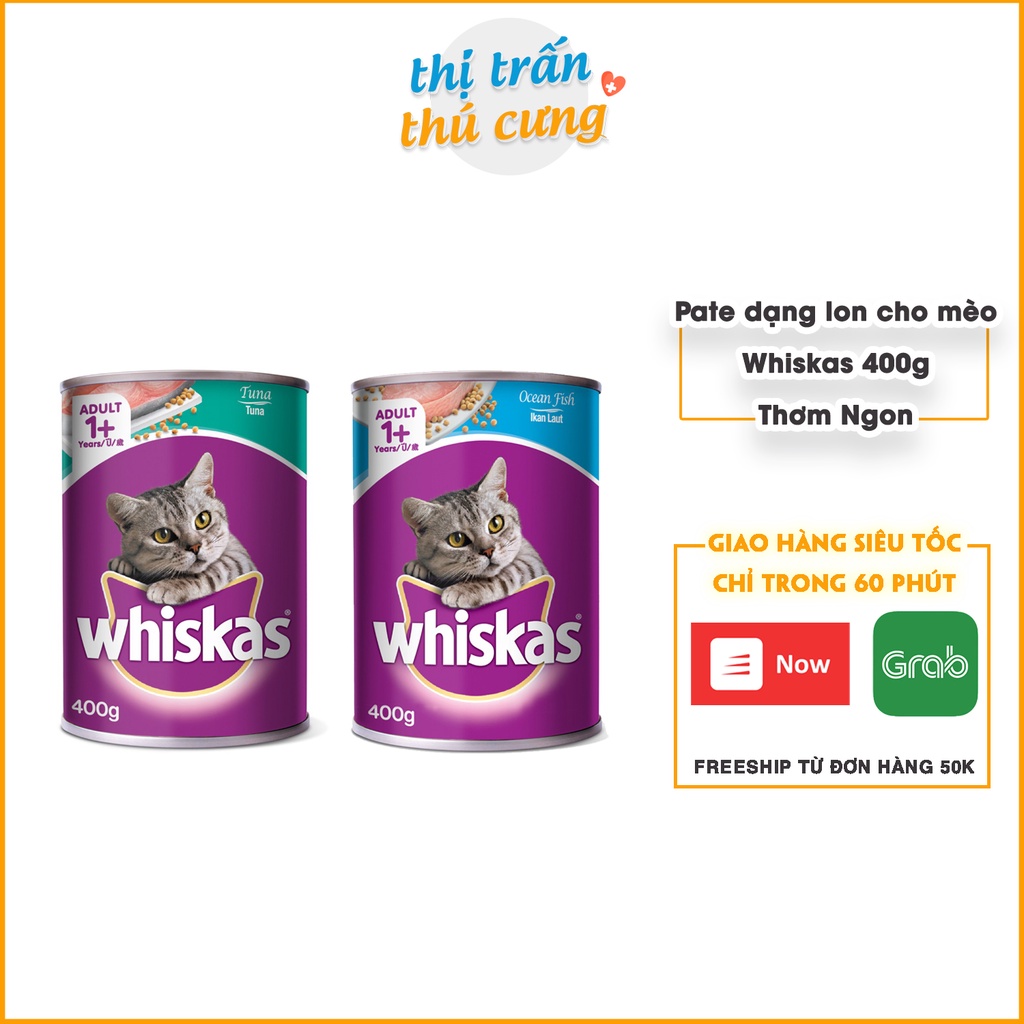 [Mã 1511FMCGSALE giảm 8% đơn 500K] Thức ăn mèo Whiskas vị cá biển, cá ngừ lon 400g | pate lon Whiskas cho thú cưng
