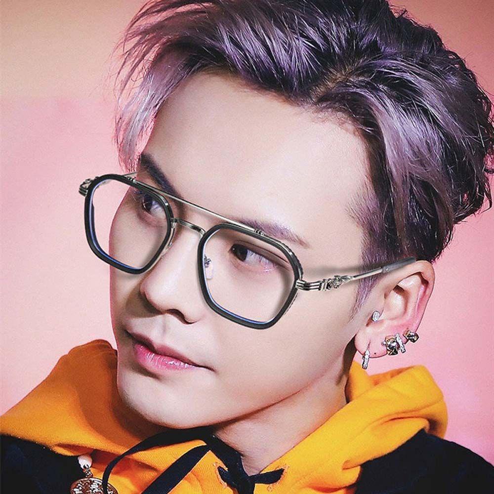 Mắt Kính Gọng Vuông Đôi Bằng Kim Loại Trong Suốt Chống Bức Xạ Dành Cho Nam Nữ