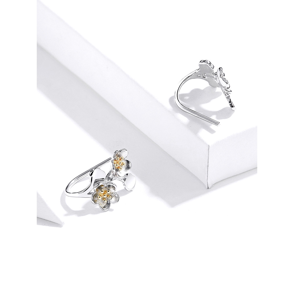 Khuyên tai Bamoer SCE778 bằng bạc 925 hình hoa anh đào 3D sống động thời trang cho nữ