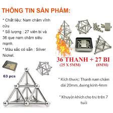 Bộ Nam Châm Thông Minh Buckybars Gồm 36 Thanh Nam Châm  và  27 viên bi 8 mm [ FULLBOX Video Sản ]