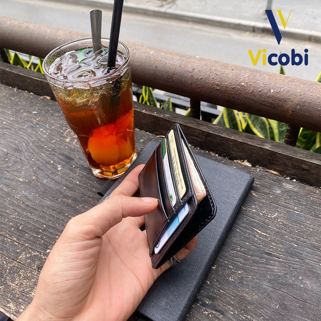 Ví mini card holder đựng thẻ Da Bò Vicobi M2, nhỏ gọn 7,5cm x 11cm hàng gia công tại Việt Nam