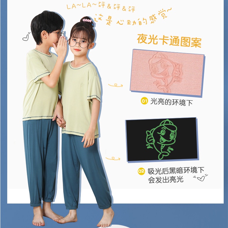 Bộ Đồ Ngủ Mặc Nhà Vải Cotton Tay Ngắn Thời Trang Xuân Hè Cho Bé 100-160cm