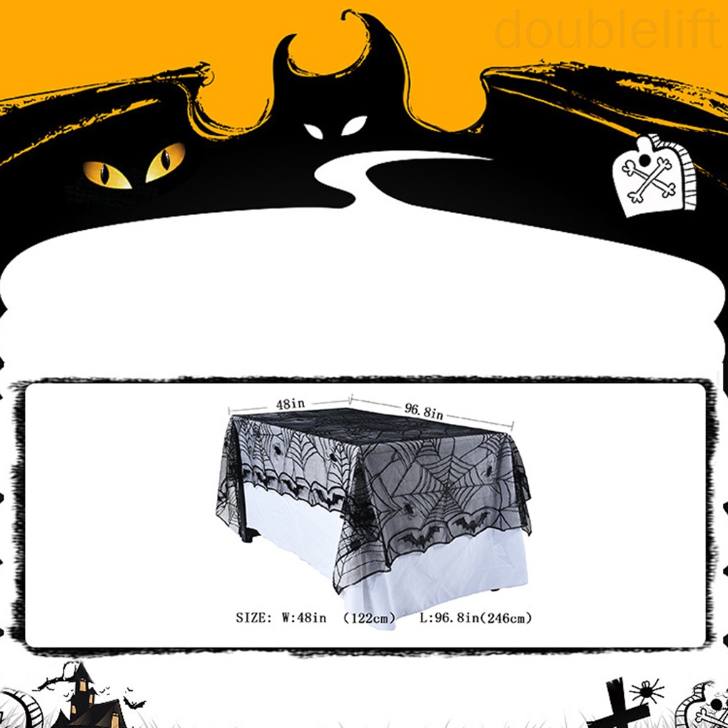 Khăn Trải Bàn Hình Chữ Nhật Phối Ren Họa Tiết Mạng Nhện Trang Trí Halloween