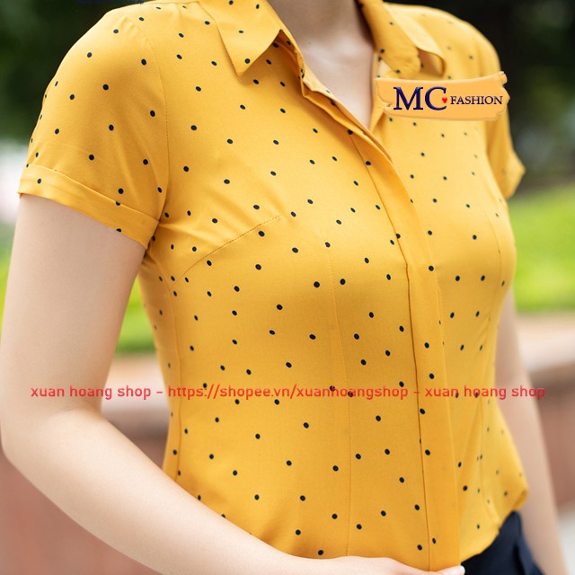 Áo Sơ Mi Nữ Công Sở Mc Fashion A0257, Size S, M, L, Xl, 2xl, Tay Ngắn Cộc, Chấm Bi Đẹp, Màu Trắng, Vàng, Xanh Tím Than