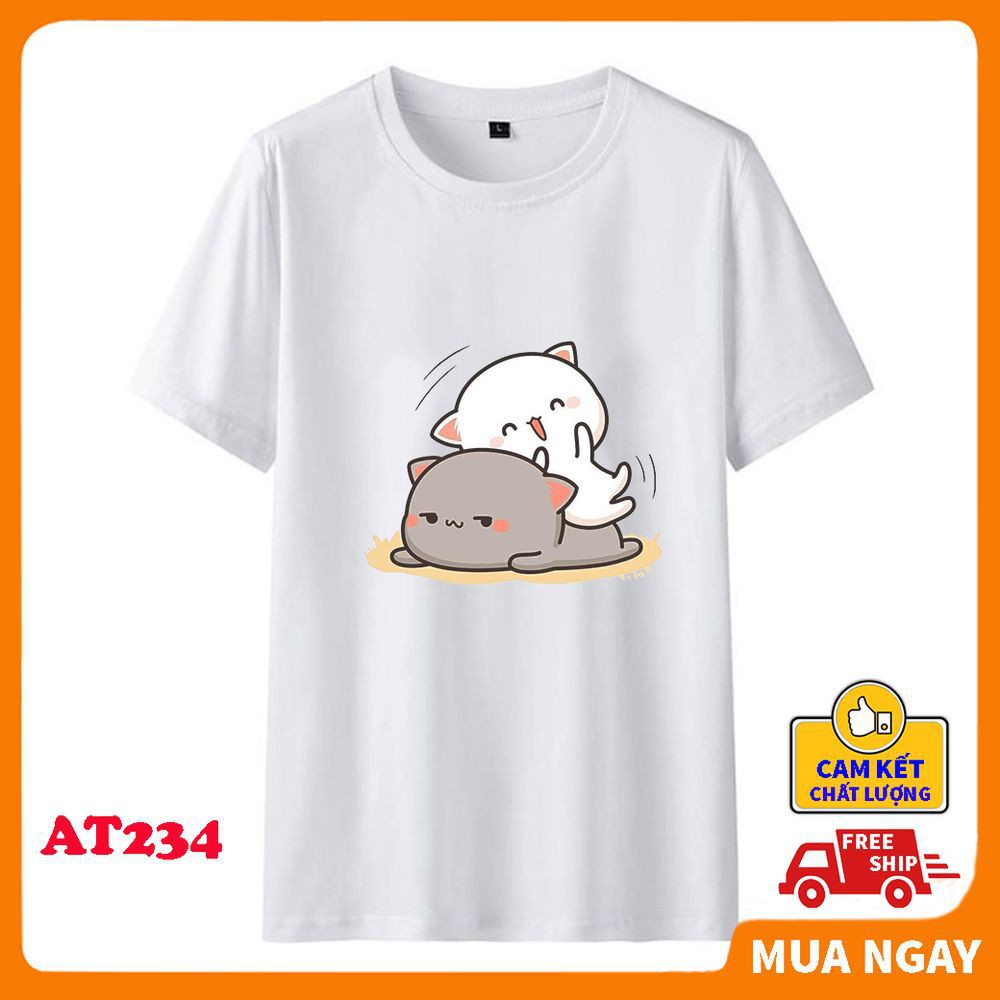 Áo phông nam nữ Chất vải phông 4 chiều dáng unisex, áo form rộng in hình Đôi mèo siêu cuté AT231A