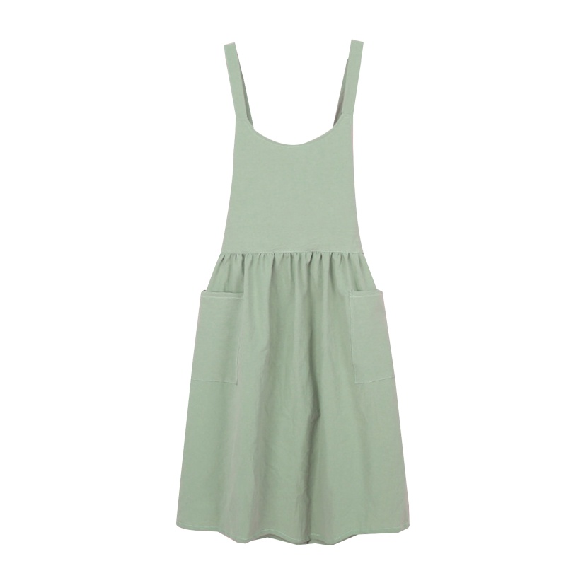 Tạp Dề Bằng Cotton Lanh Màu Trơn Có Túi Và Dây Thắt Lưng Tùy Chỉnh Cho Nữ