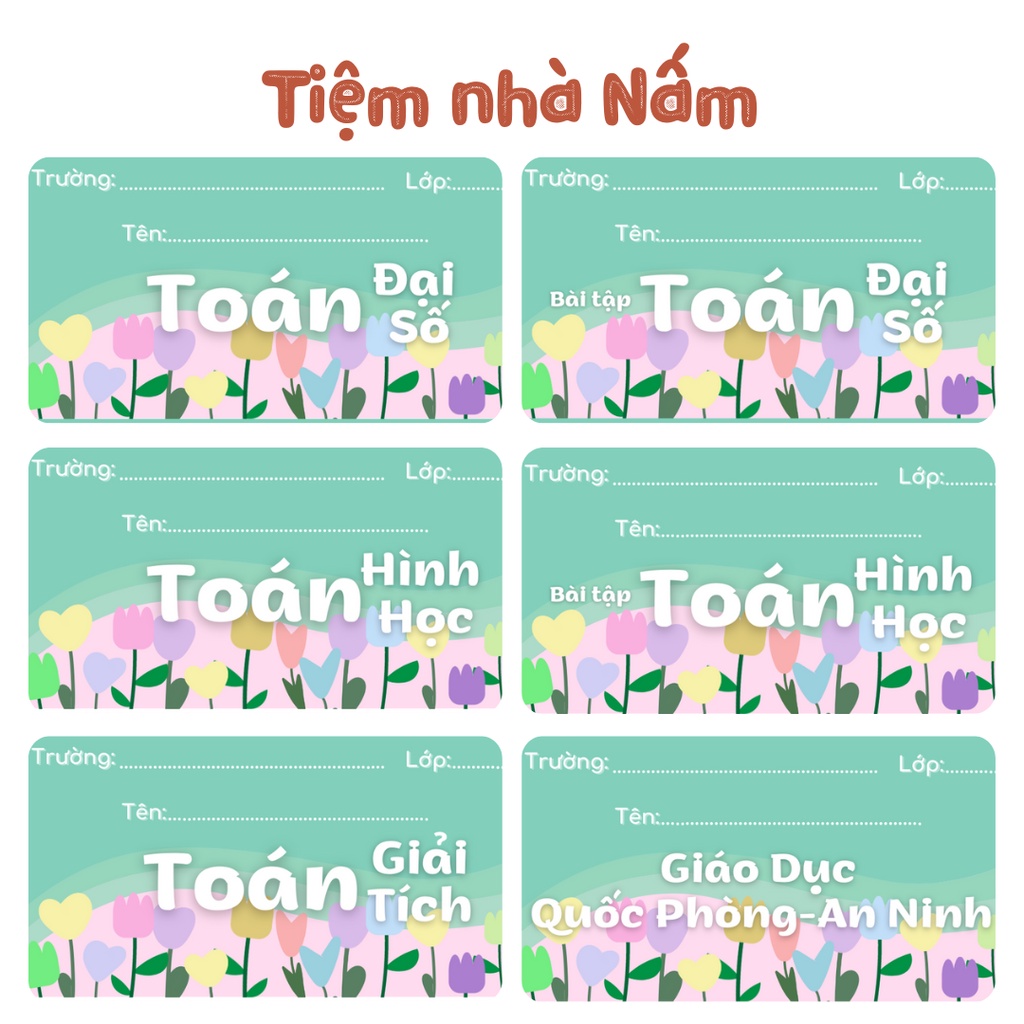 Combo Nhãn Vở Thiết Kế Theo Tên Môn Học - Hoa Tulip