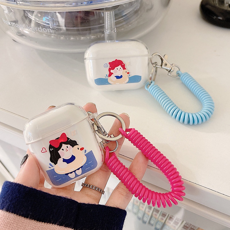 Vỏ Bảo Vệ Hộp Sạc Tai Nghe airpods 1 2 Pro 3rd Generation Pro 1/2 Trong Suốt Chống Sốc Họa Tiết Hoạt Hình Kèm Dây Đeo Kiểu Nhật Hàn