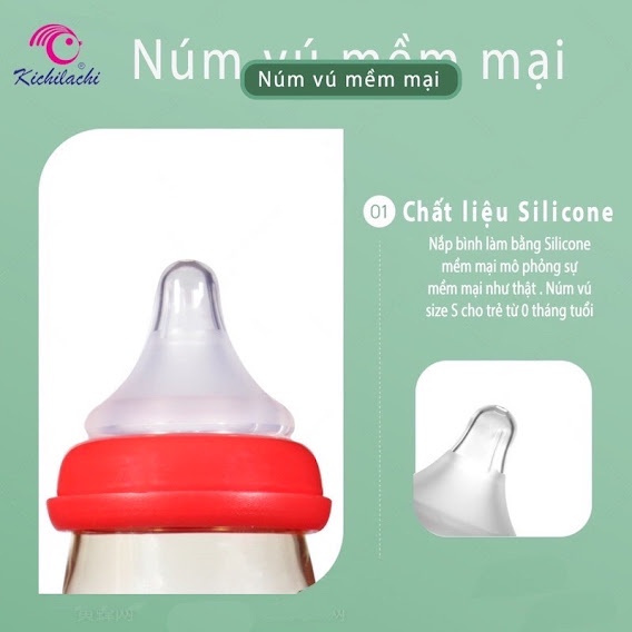 Bình Sữa Cho Bé Bình Sữa Kichi Nhựa PPSU Cổ Rộng, Dung Tích 160ml-240ml ( Tặng kèm 1 Núm )