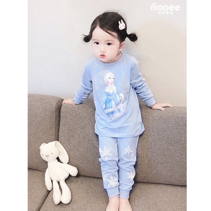 Bộ quần áo dài tay ELSA cho bé gái - Màu Xanh chất cotton