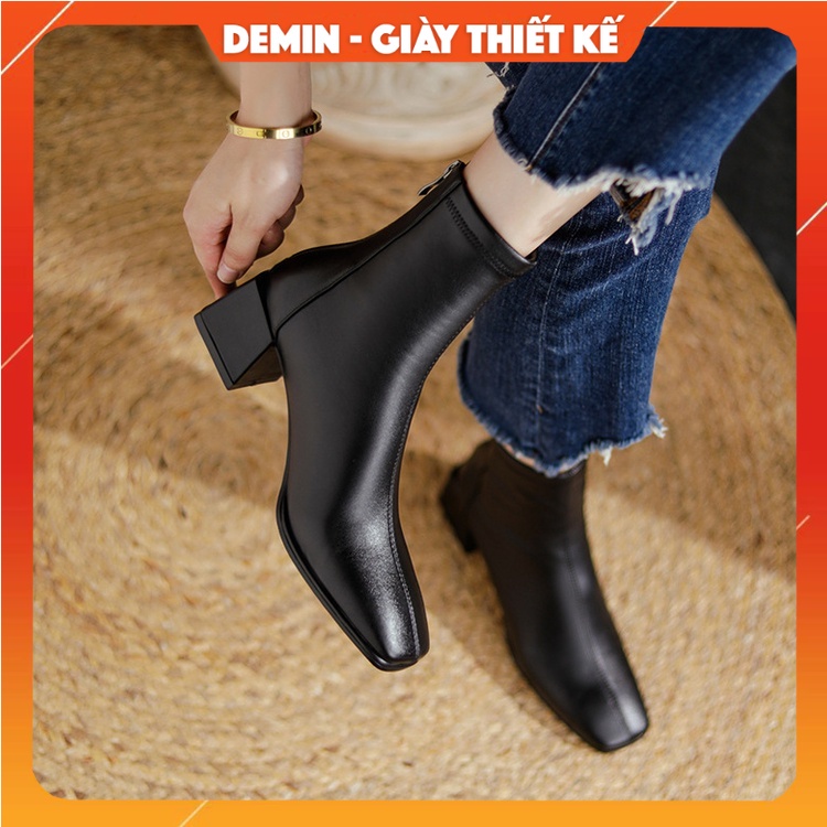 Giày Bốt Da Trơn Cao cấp Khóa Kéo DEMIN - KBS057