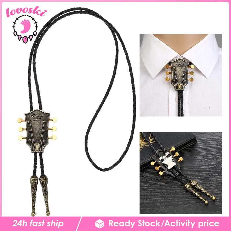 Vòng cổ Da PU Phối Mặt Hình Đầu Đàn Guitar Bằng Đồng Phong Cách Cao Bồi Phương Tây