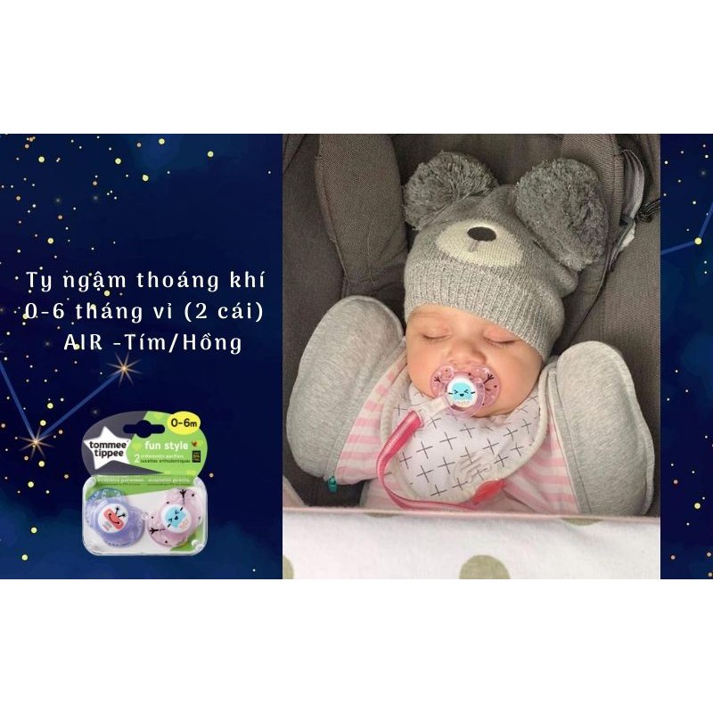 Ty ngậm thoáng khí cho bé Tommee Tippee AIR 0-6 tháng (vỉ 2 cái) - Tím/Hồng