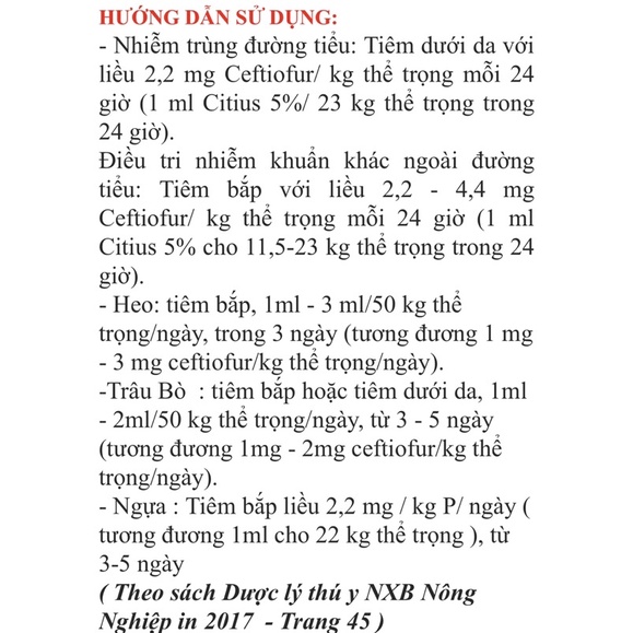 1 lọ Citius 5% 100ml Dùng cho chó heo trâu bò ngựa