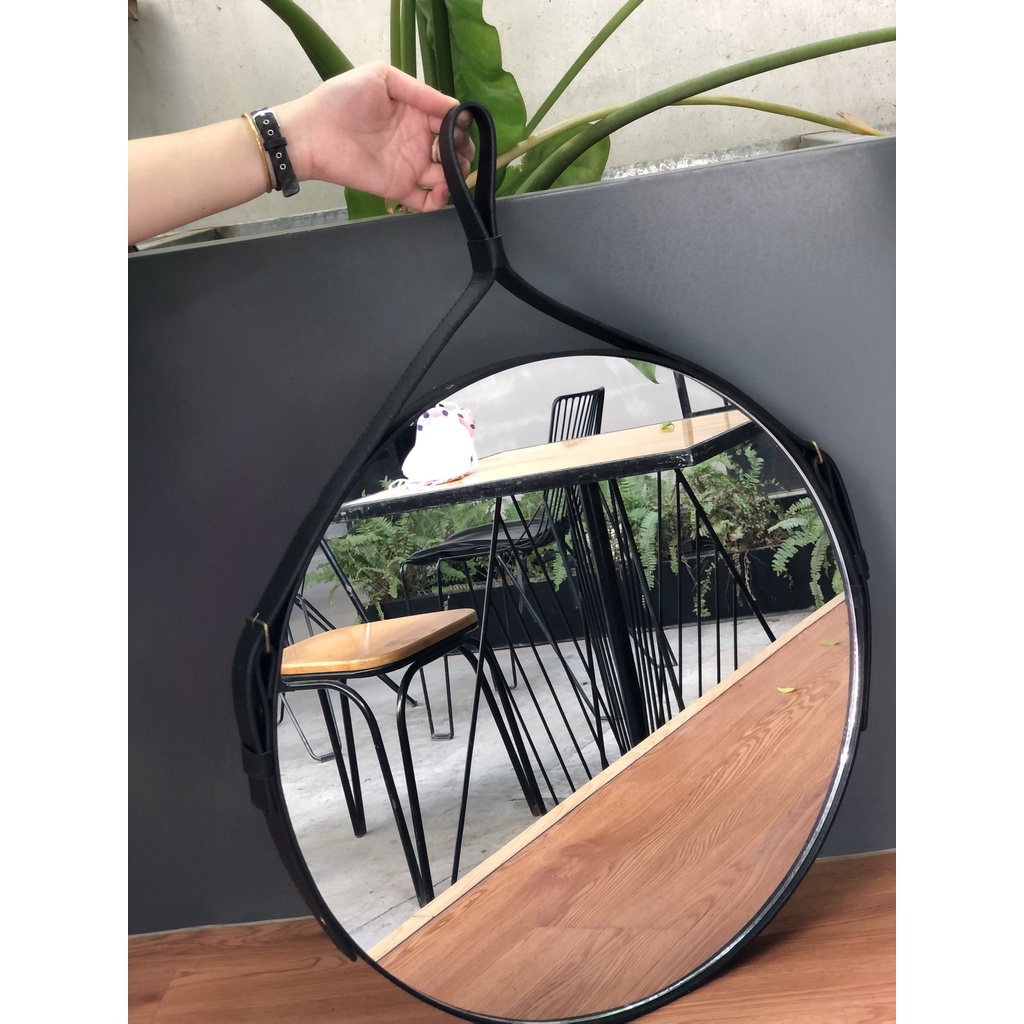 Gương treo tường viền dây da Simili cao cấp không bong da, ⚡ FREE SHIP⚡ Gương tròn trang trí phòng khách, phòng ngủ