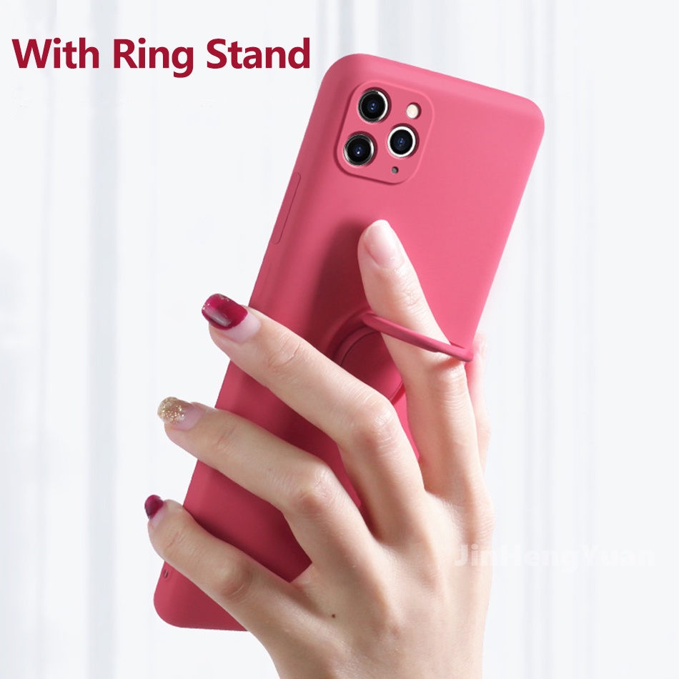 Ốp Điện Thoại Silicone Mềm Có Vòng Đỡ Từ Tính + Dây Đeo Cho IPhone 13 12 11 Pro Max XR X XS Max 7 8 Plus