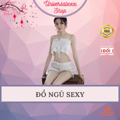 Bộ Đồ Ngủ Nữ 2 Dây Sexy Siêu HOT 2021 - Bộ Ngủ Hai Dây Set Ngủ Vải Đũi Mỏng Màu Trắng Gợi Cảm UNIVERSALXXX - DNS37