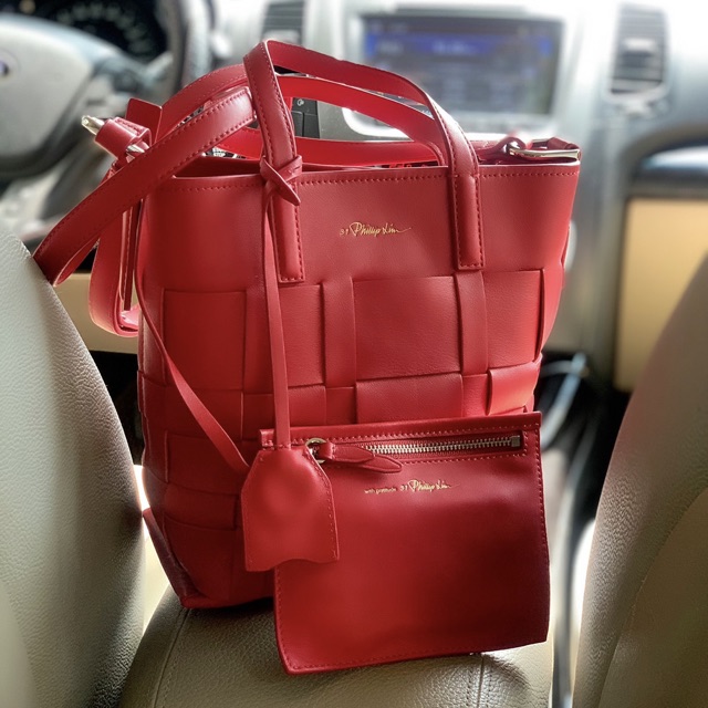 Túi Phillip Lim Odita bucket đỏ dây đan chất da thật mềm đẹp