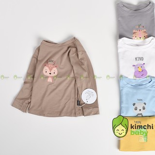 Áo Dài Tay Bé Gái, Bé Trai KIMCHIBABY Vải Thun Lạnh In Hình Dễ Thương, Áo Thun Cho Bé Thu Đông Minky Mom KWTDA2101