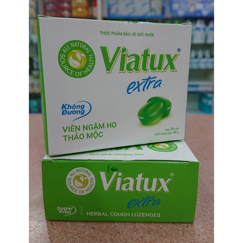 Viatux Extra hộp 20 viên kẹo ho thảo mộc không đường, dạng viên ngậm
