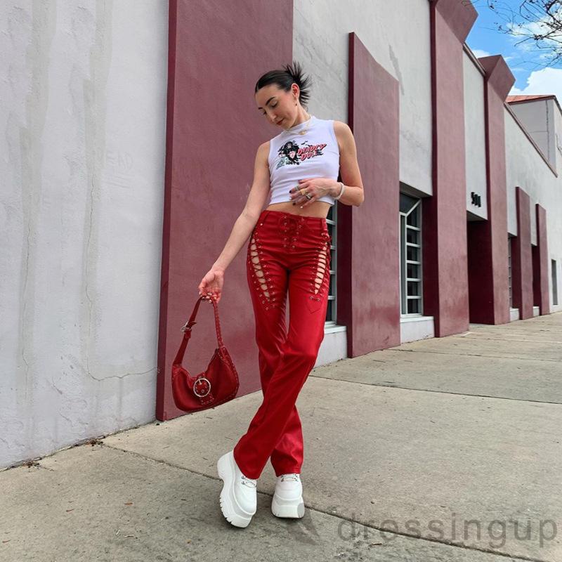 Quần da lưng cao dáng ôm màu trơn thời trang sành điệu cho nữ