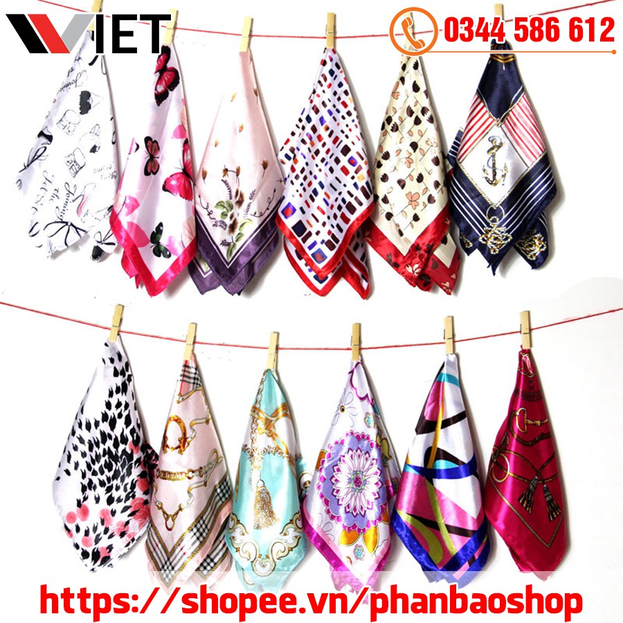 Khăn Vuông Chất Liệu Lụa Satin Phong Cách Vintage  - Khăn Turban Bandana Siêu Hot