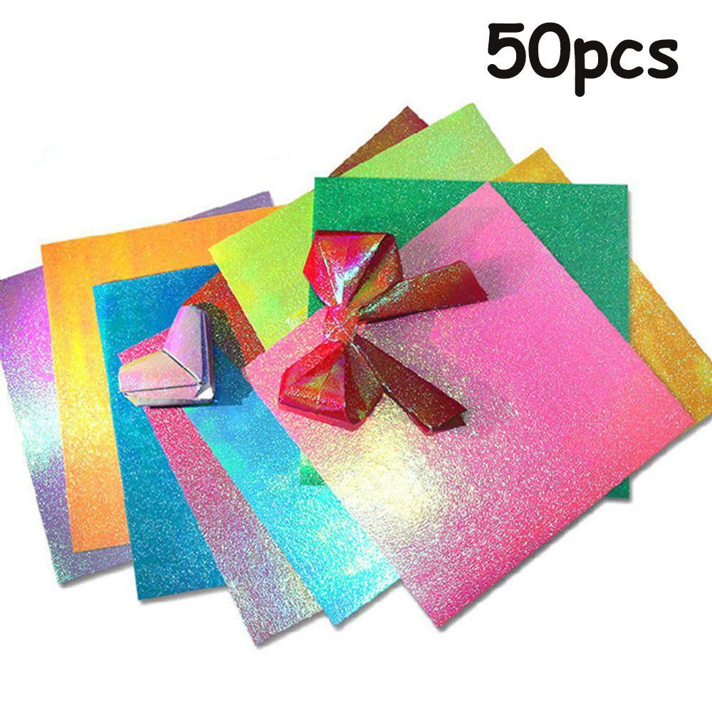 Bộ 50 Giấy Xếp Hình Origami Hình Vuông Lấp Lánh Dùng Làm Sổ Tay Thủ Công Cho Bé