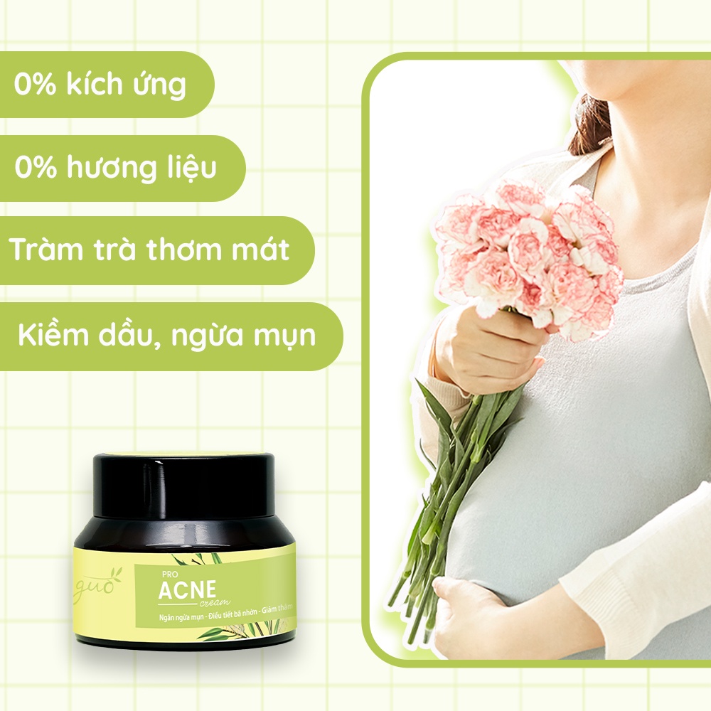 Kem Mụn Tràm Trà Nghệ Cho Bà Bầu GUO 30gr - [100% Không Kích Ứng, Gom Cồi Mụn, Mờ Thâm, Dưỡng Ẩm Kiềm Dầu Ngừa Mụn]